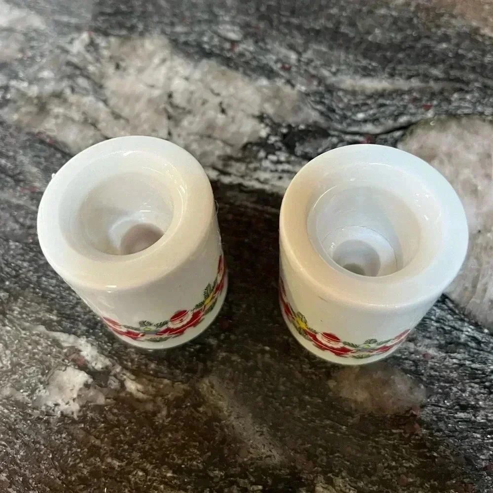 Vintage Santa Candlestick Holders Bavarian set of 2  Holiday Christmas